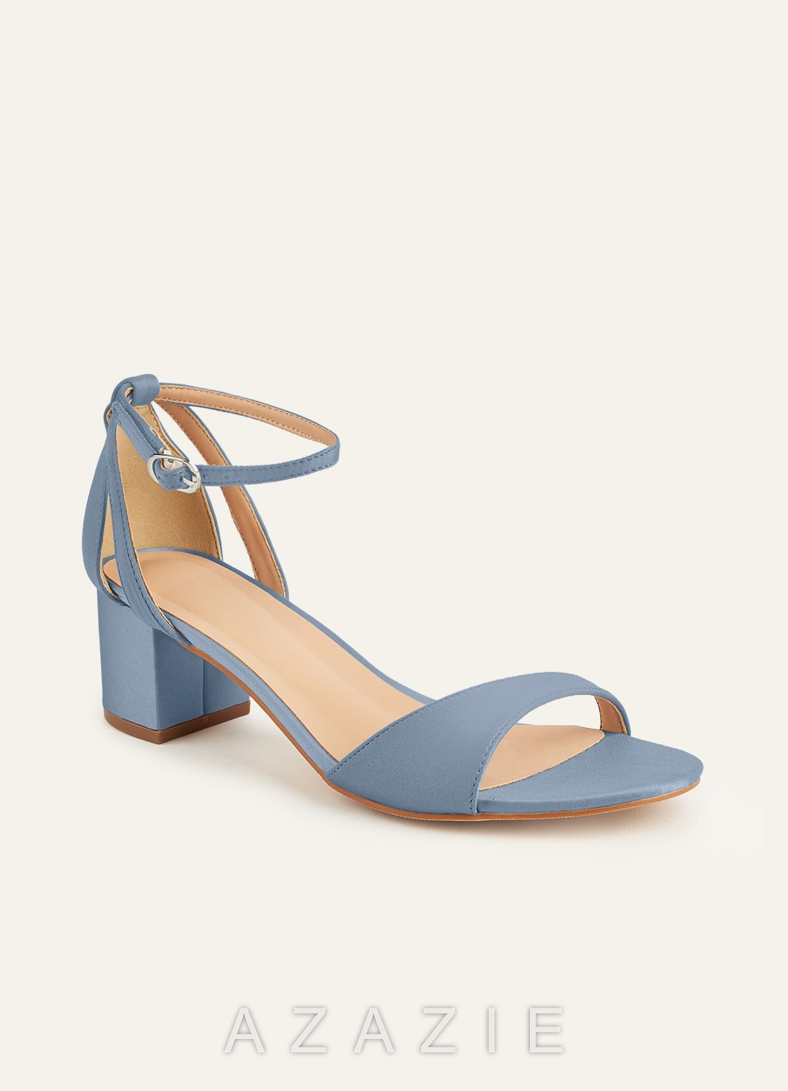Matching Color Matte Satin Ankle Strap Block Heels  dusty_blue