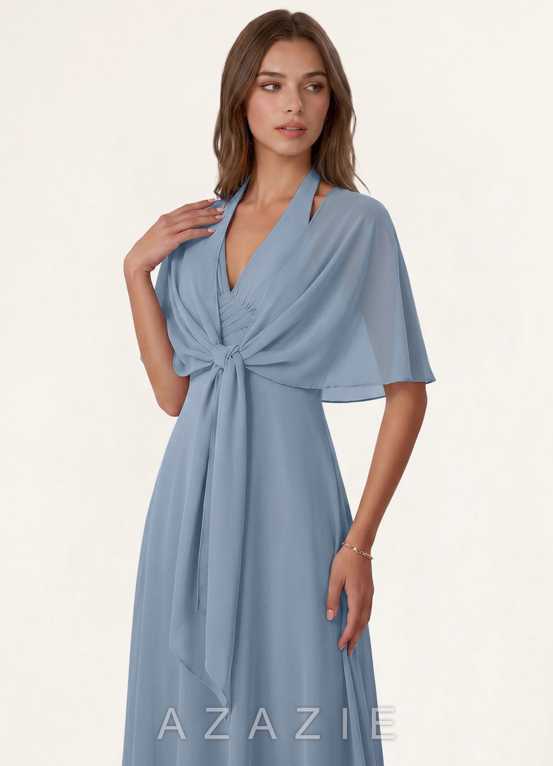 Azazie Matching Color Chiffon Tie-Front Shawl  dusty_blue
