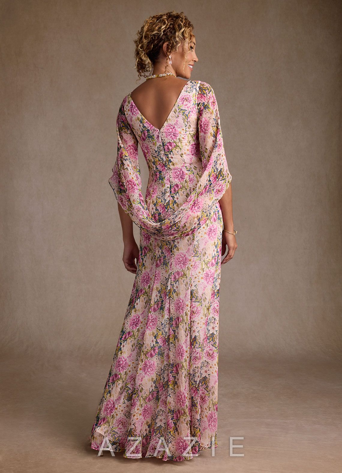 Azazie Belladonna Lavender Floral Mermaid Pleated Chiffon Dress lavender_floral