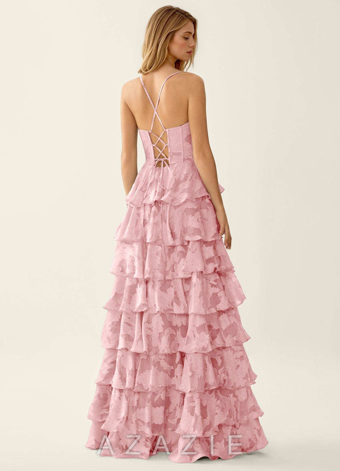 Wrenana Coral Pink Textured Floral Jacquard Prom Dress  sp_coral_pink_#cp134838