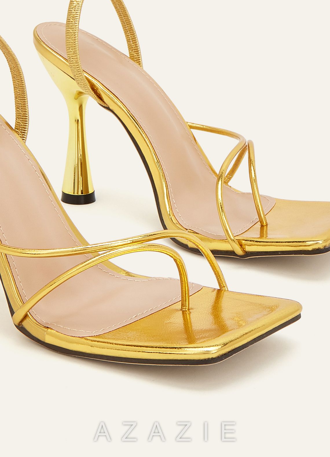 Metallic Strappy Stiletto Heels  gold