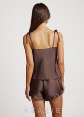 Satin Frilled Pajama Set  ganache