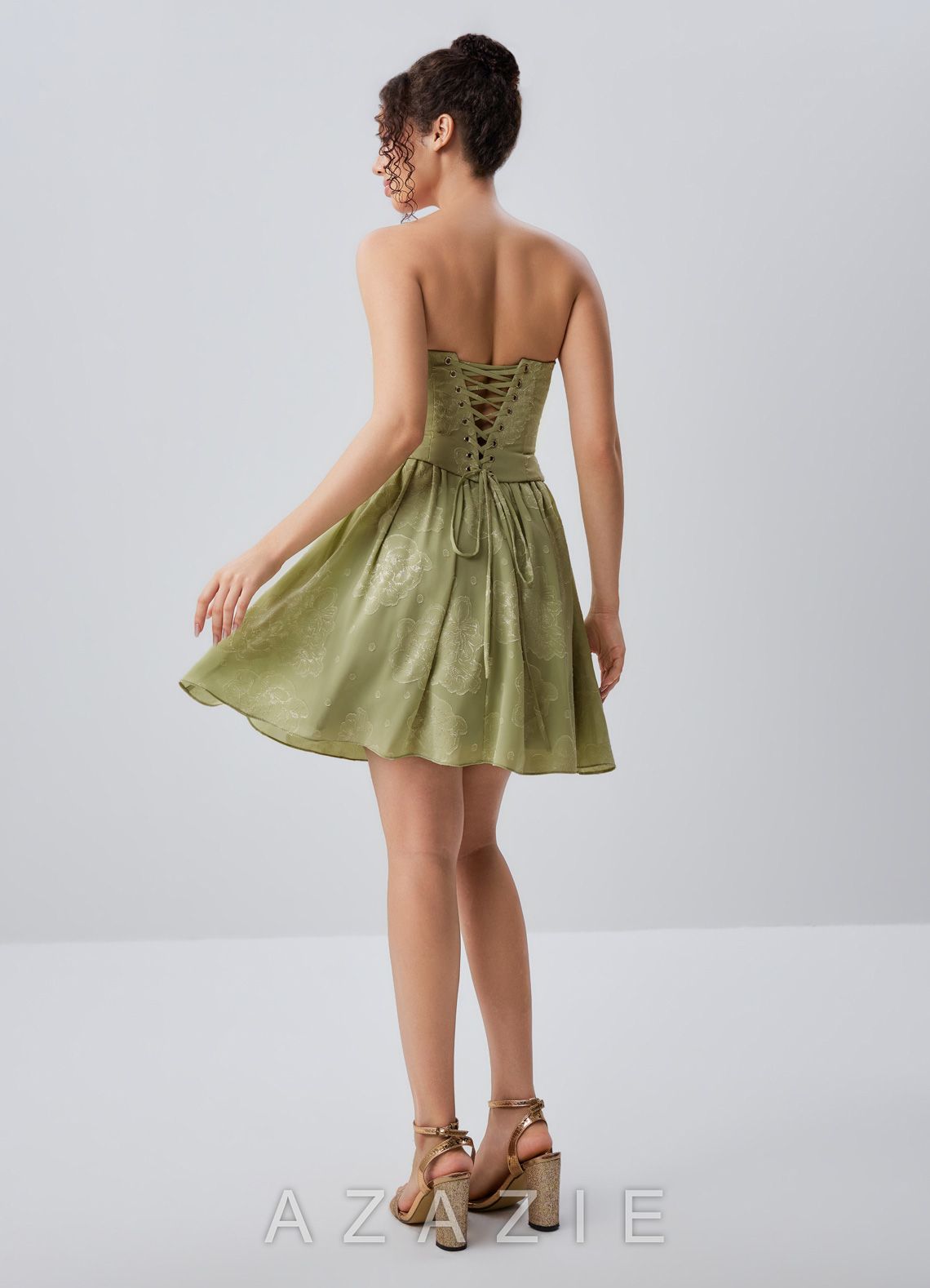 Fioralinda Celadon Jacquard Two-piece Lace-up Mini Dress