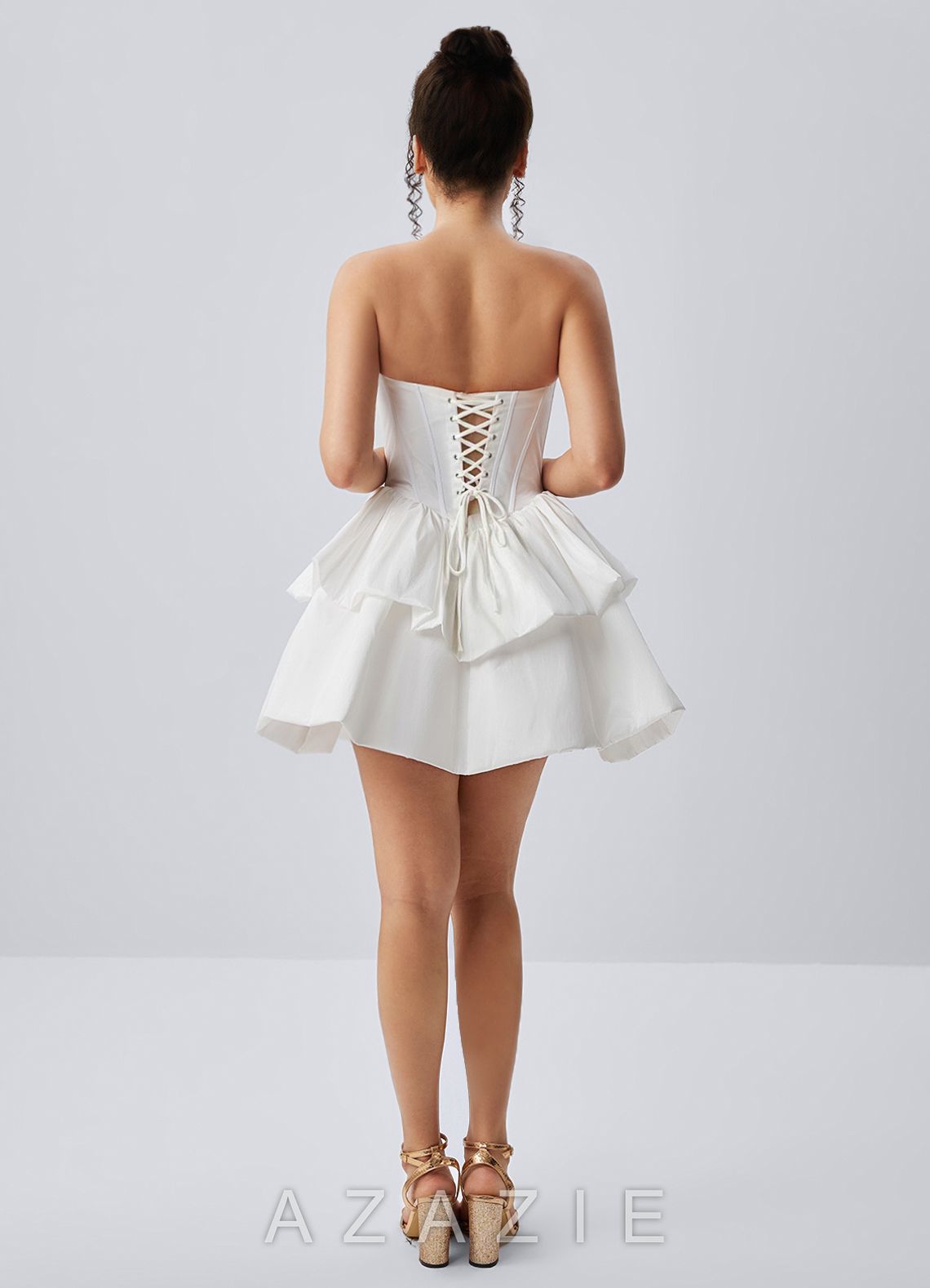 Noelle White Strapless Corset Layered Poplin Mini Dress