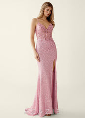 Noellress Pink Lace Sequin Embroidery Beading Prom Dress  pink