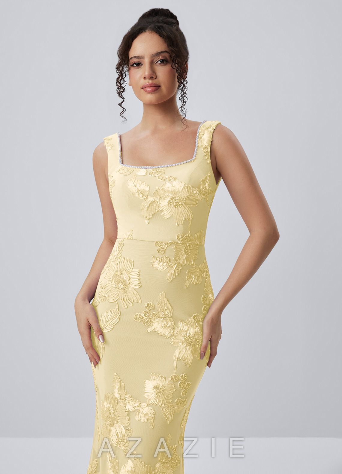 Juliette Lemon Sorbet Lace Beading Mermaid Dress