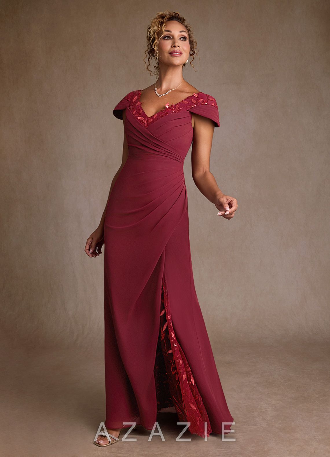 Azazie Betania Burgundy Mermaid Sequins Chiffon Dress burgundy