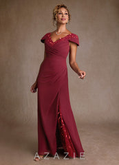 Azazie Betania Burgundy Mermaid Sequins Chiffon Dress burgundy