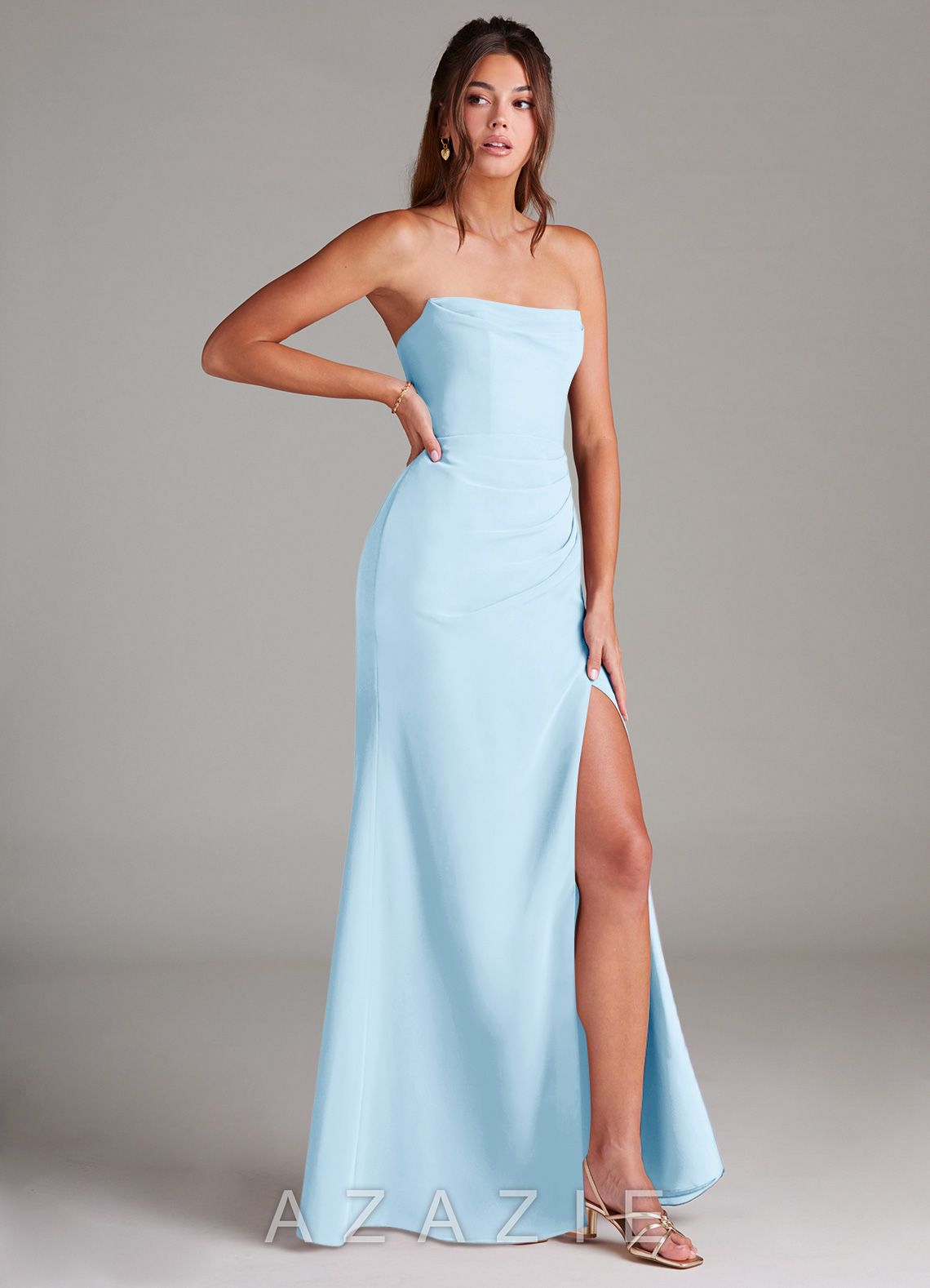 Azazie Leonis Sky Blue Sheath Strapless Chiffon Convertible Dress sky_blue