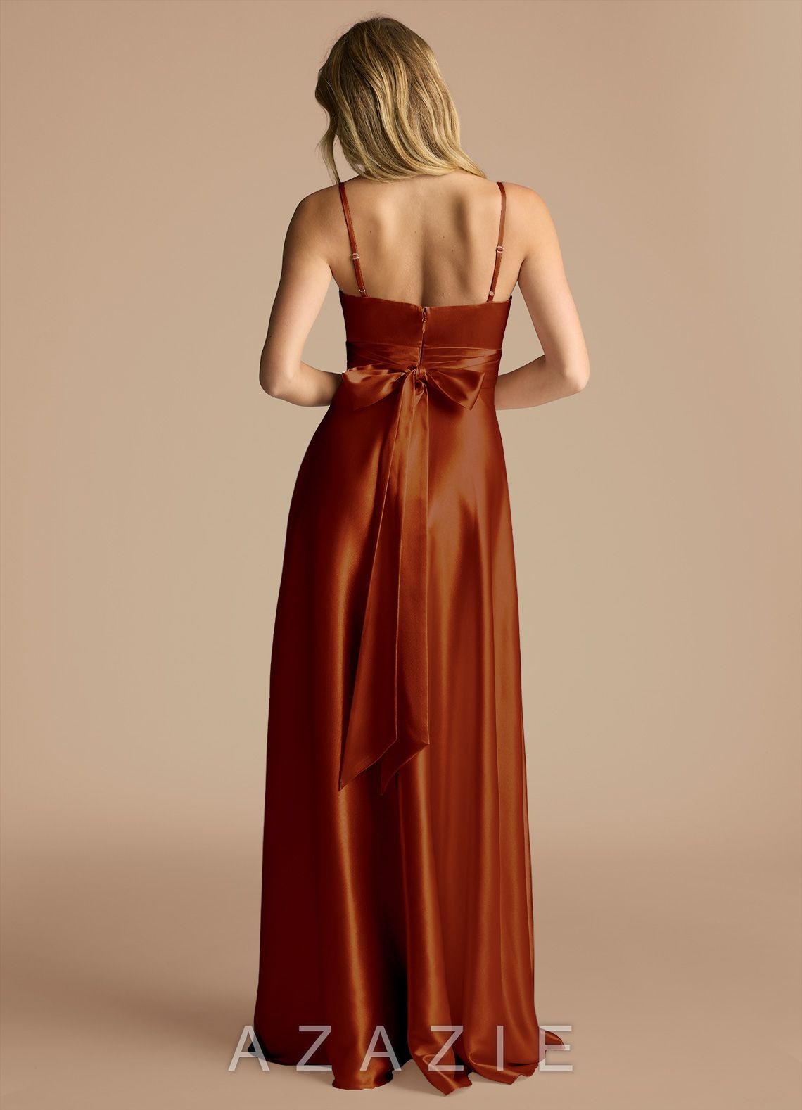 Azazie Oliana Auburn A-Line Sweetheart Neckline Metallic Satin Dress auburn