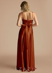 Azazie Oliana Auburn A-Line Sweetheart Neckline Metallic Satin Dress auburn