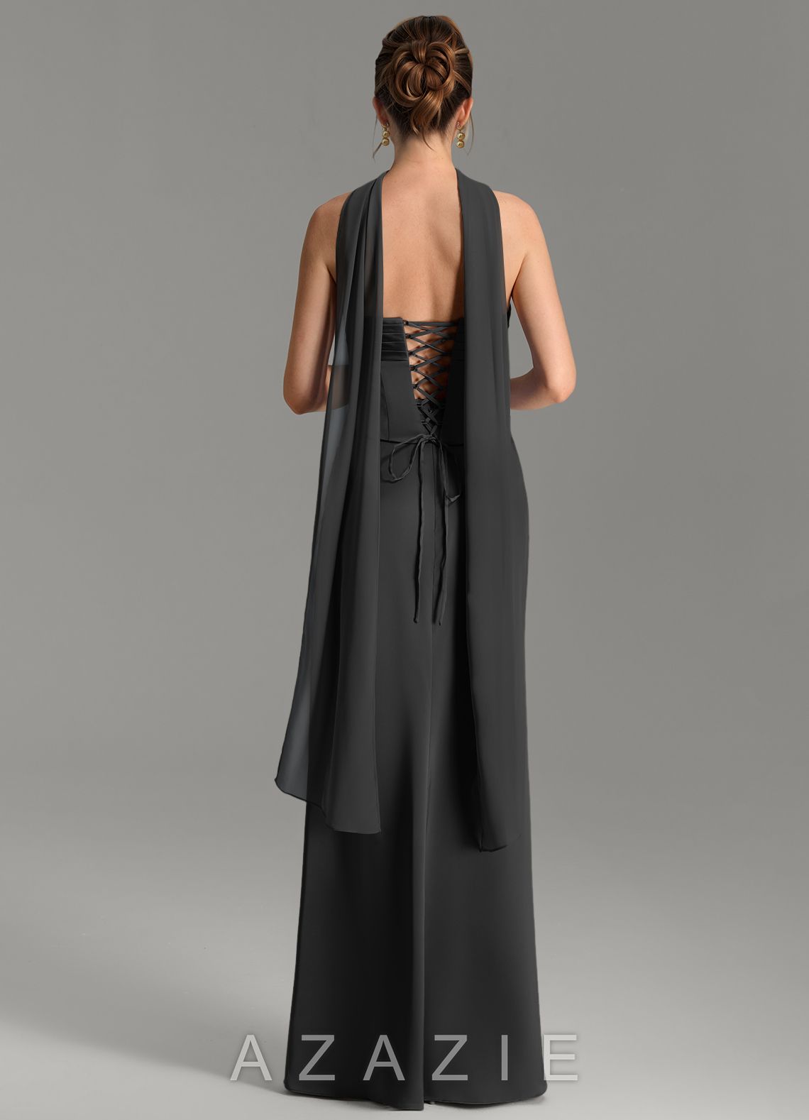 Azazie Nicki Black Sheath Corset Stretch Satin Dress black