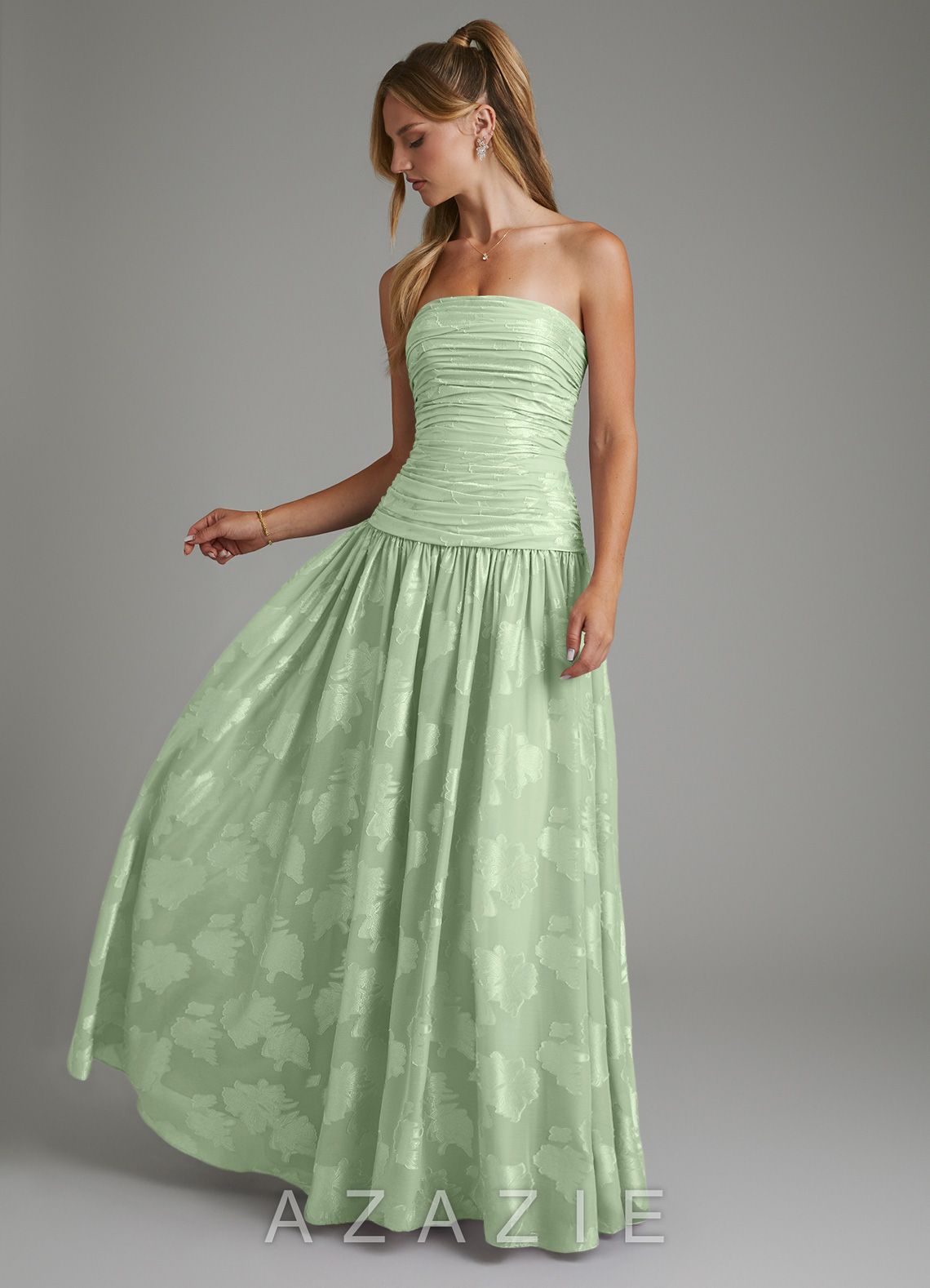Azazie Remy Dusty Sage A-Line Strapless Floral Jacquard Burnout Dress dusty_sage