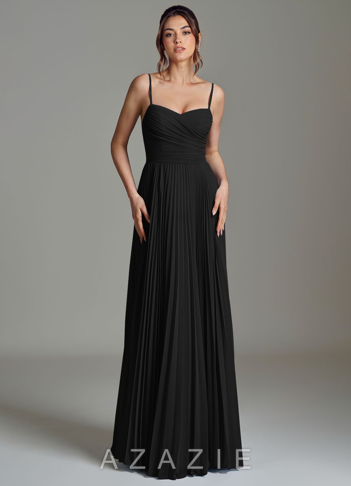 Azazie Catie Black A-Line Sweetheart Neckline Chiffon Dress black