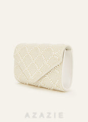 Scalloped Pearl Embellished Envelope Clutch