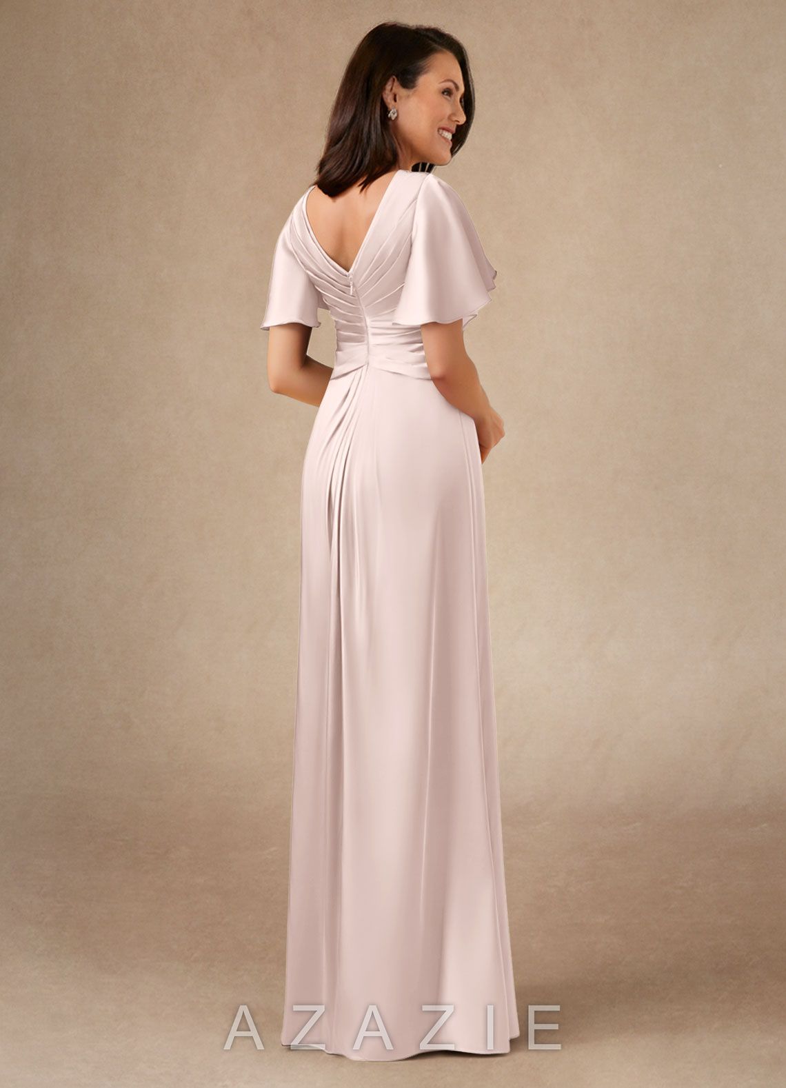 Azazie Emmeline Blushing Pink A-Line Pleated Stretch Satin Dress blushing_pink