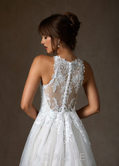 Azazie Melrose Diamond White A-Line Sweetheart Neckline Lace Dress diamond_white