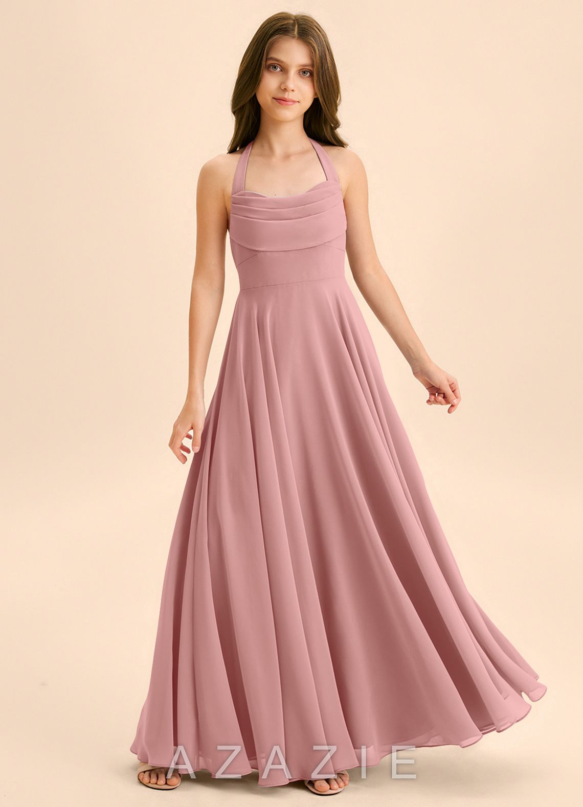 Azazie Kady Junior Dusty Rose A-Line Sweetheart Neckline Chiffon Dress