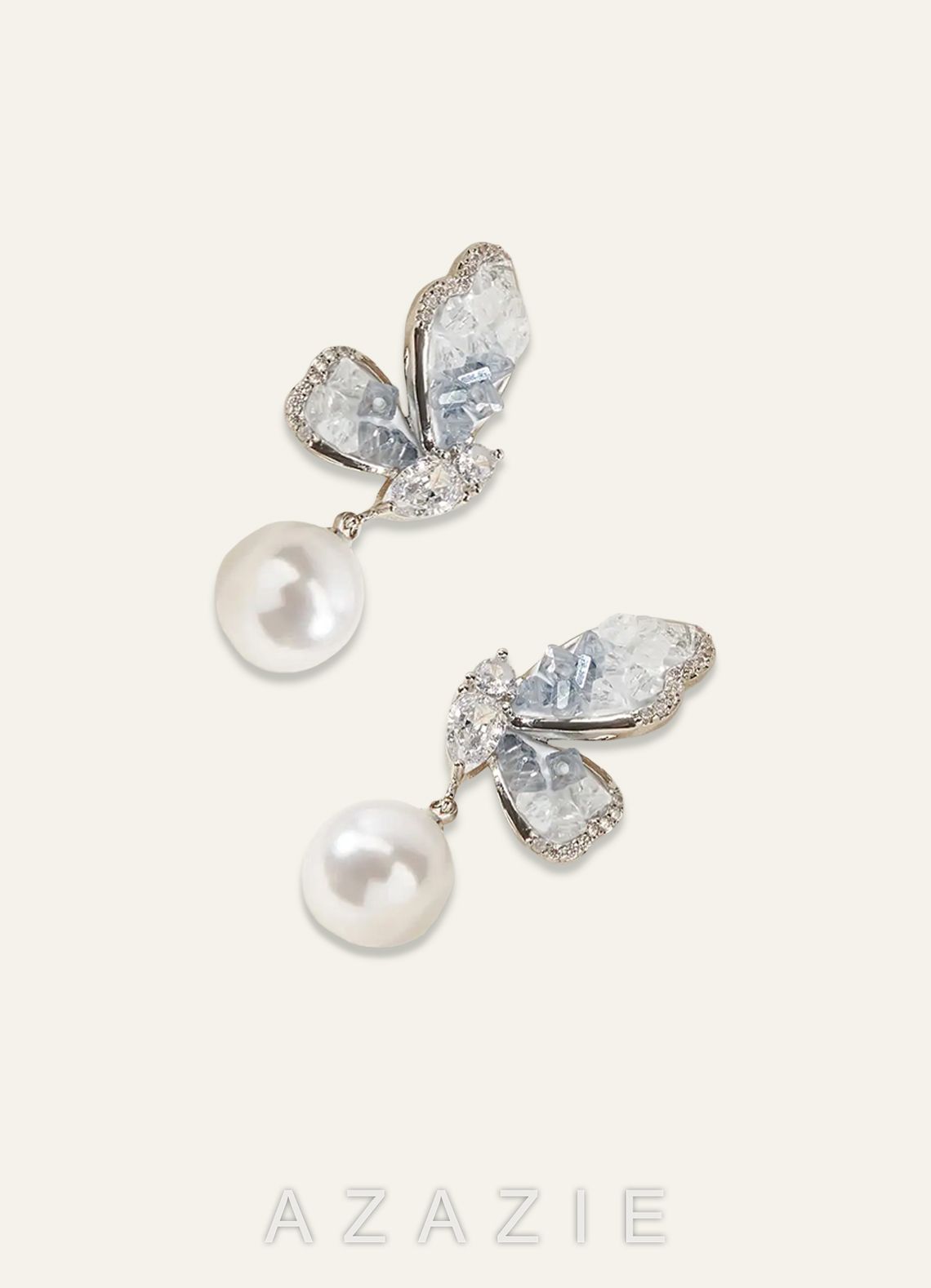 Something Blue Butterfly Wing Drop Earrings  silver