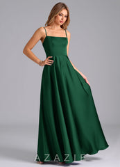 Azazie Elita Dark Green A-Line Pleated Stretch Satin Dress dark_green
