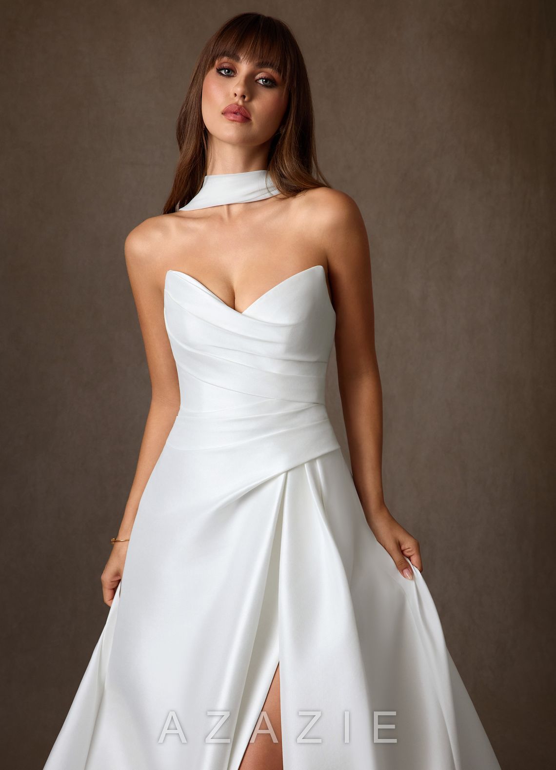 Azazie Adinah Diamond White A-Line Strapless Mikado Dress diamond_white