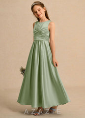 Azazie Ducky Girls Formal Dusty Sage A-Line Pleated Stretch Satin Dress dusty_sage