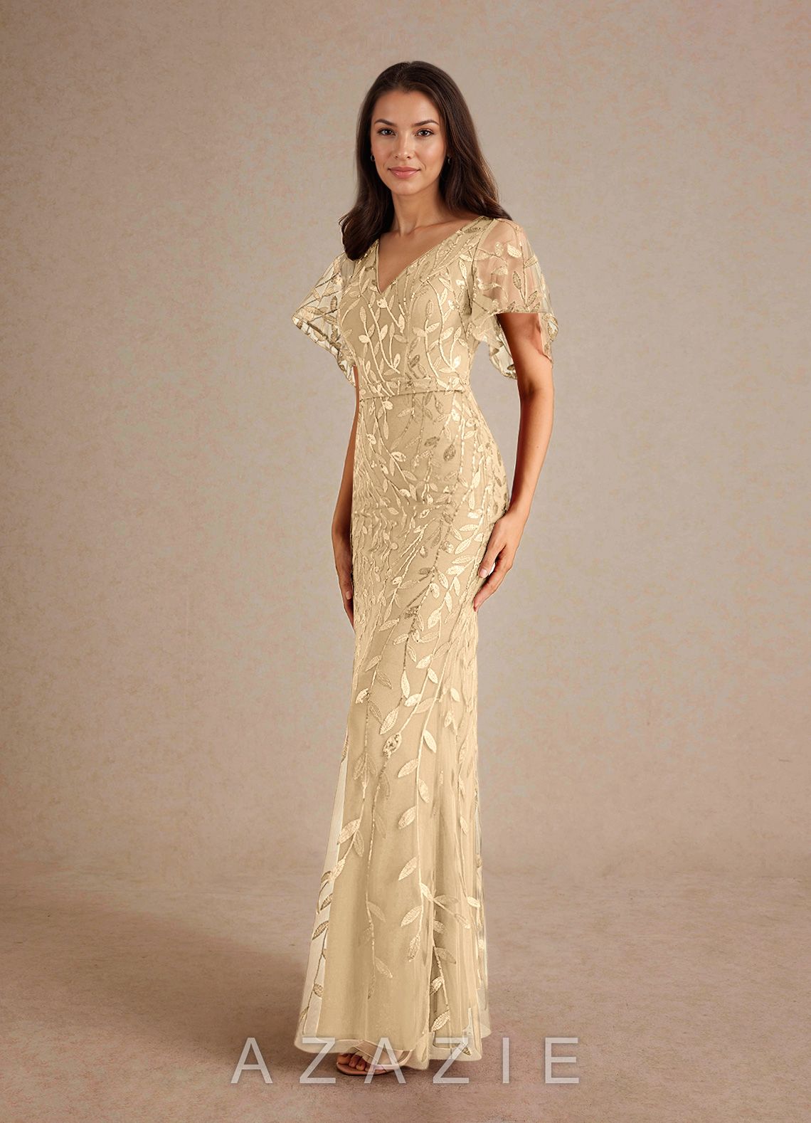 Azazie Milan Champagne Sheath Sequins Dress champagne