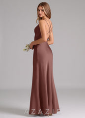 Azazie Suttona Espresso A-Line Pleated Stretch Satin Dress