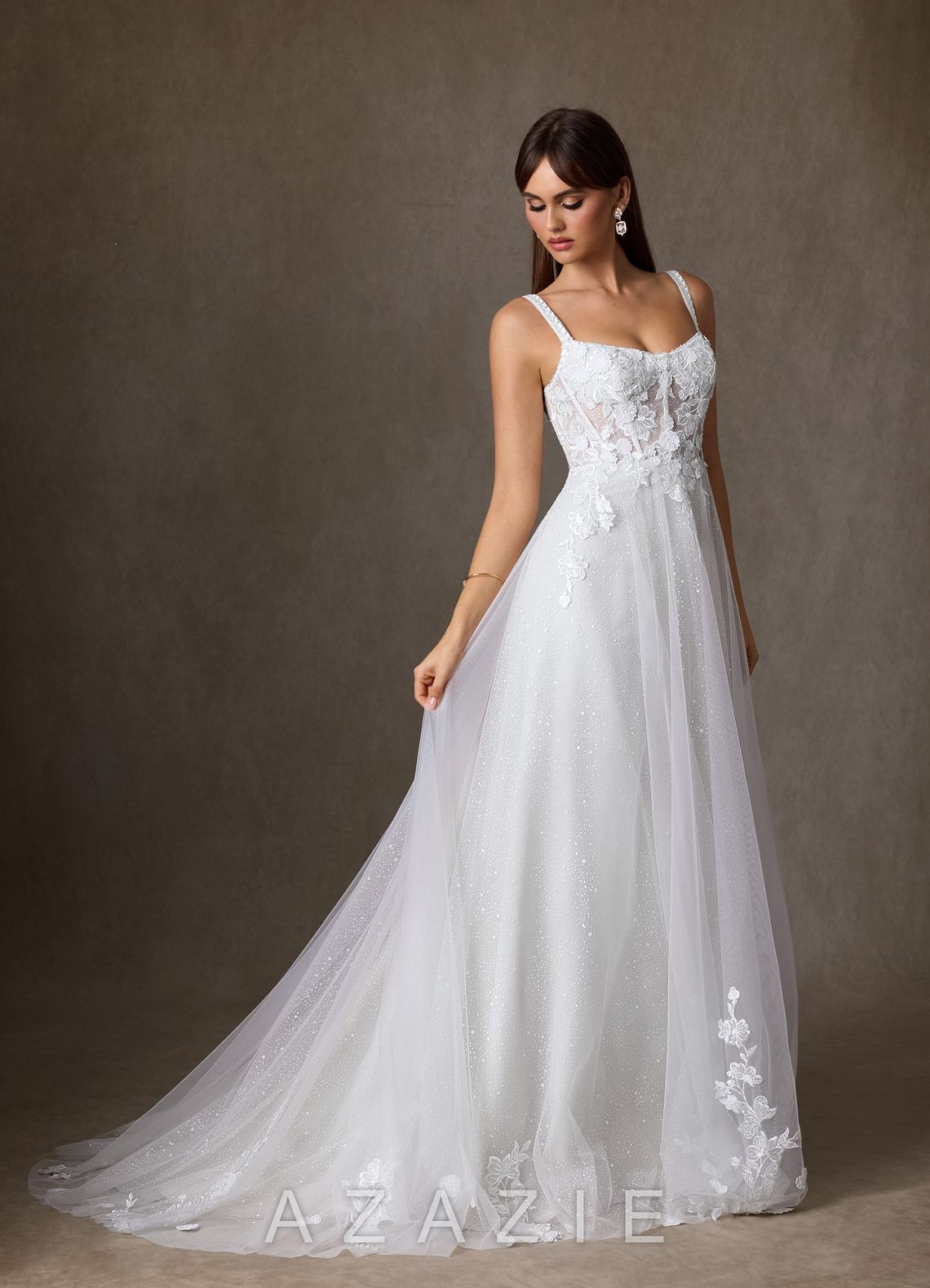 Azazie Jovana Wedding Dress Diamond White A-Line Scoop Tulle Dress diamond_white