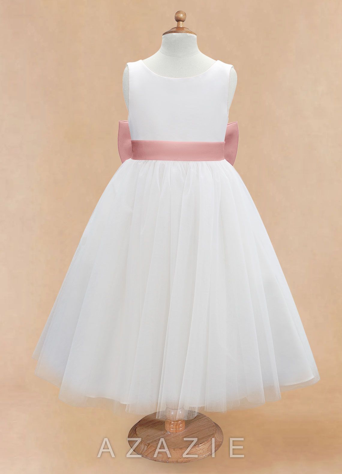 Azazie Kavi Ivory Dusty Rose A-Line Bow Matte Satin Dress ivory/dusty_rose