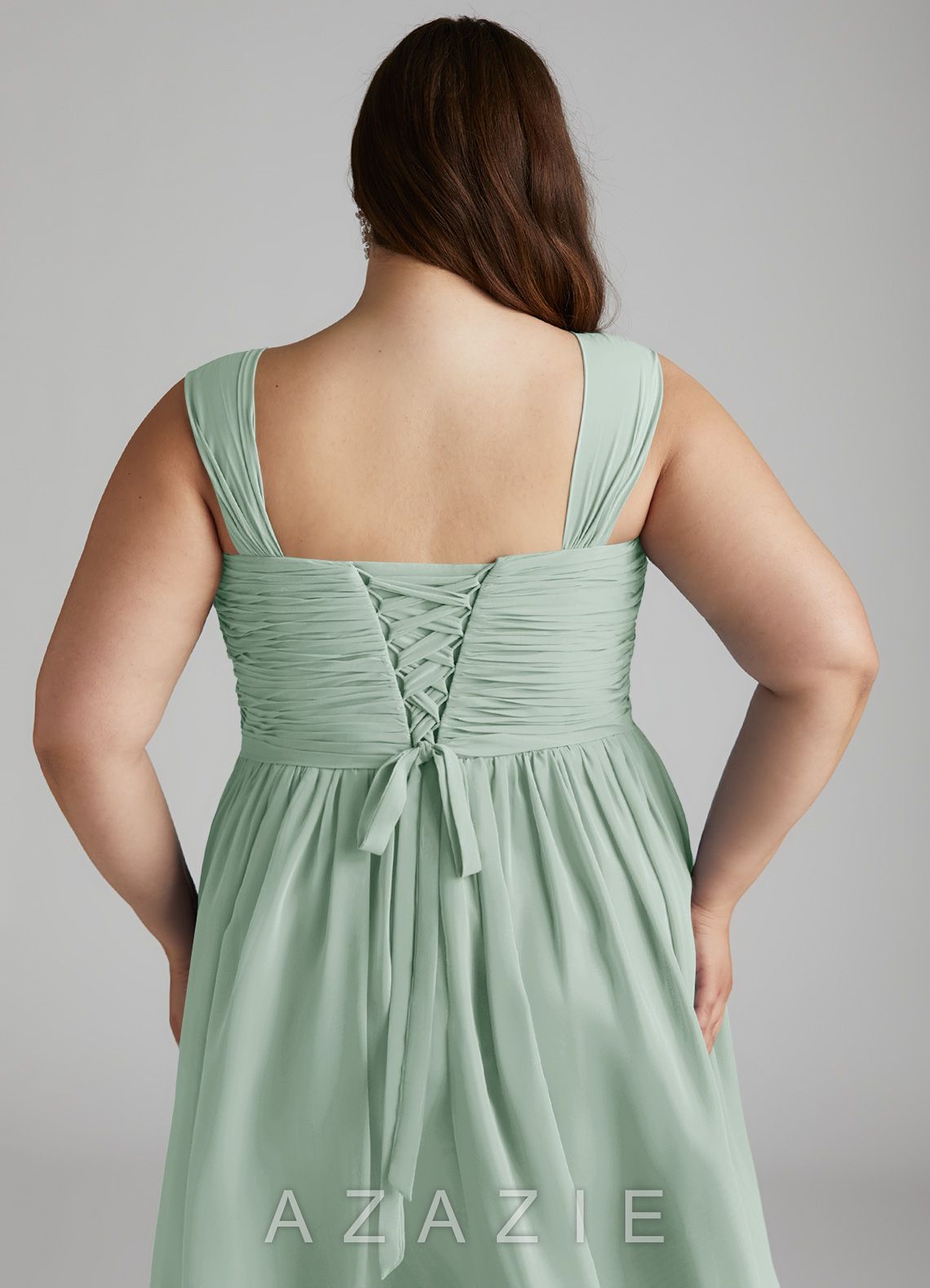 Azazie Angie Agave A-Line Corset Chiffon Dress agave