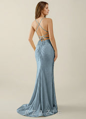 Sylvan Dusty Blue V-neck Hot Rhinestones Corset Prom Dress