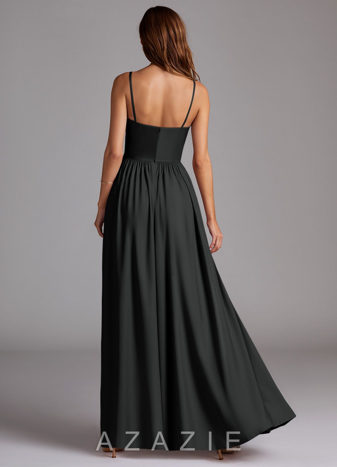 Azazie Calianna Black A-Line Off the Shoulder Stretch Satin Convertible Dress black