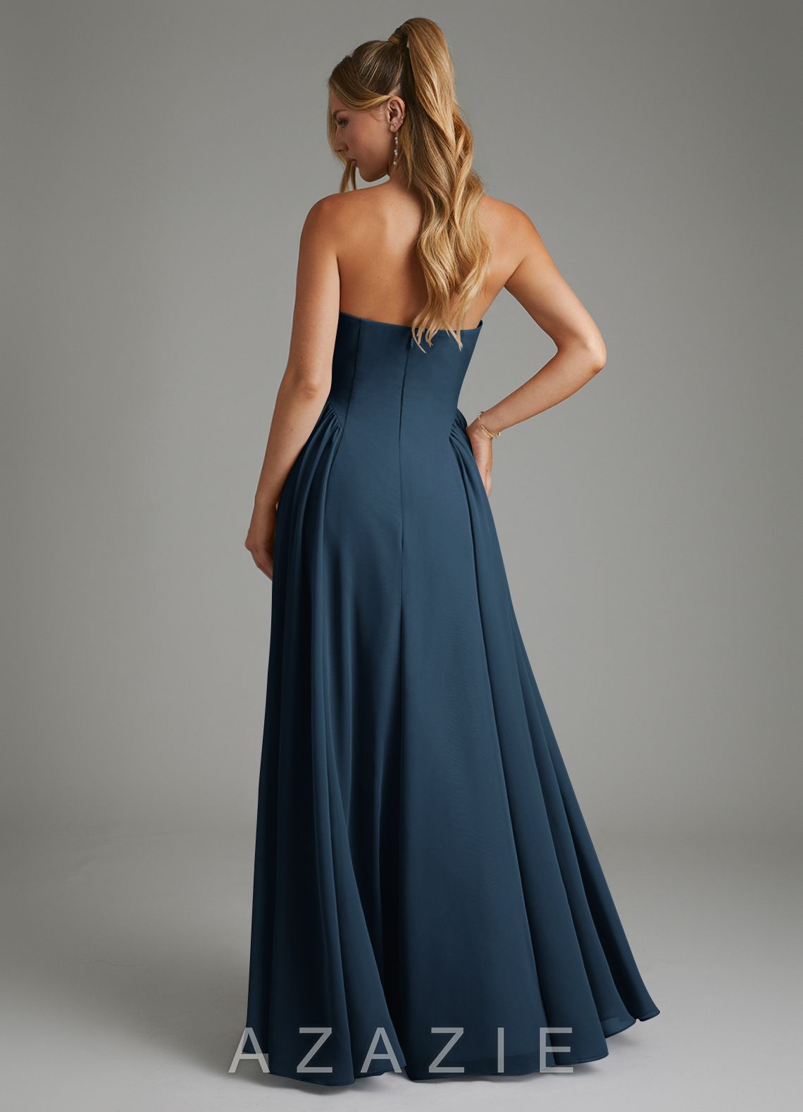 Azazie Evan Dark Navy A-Line Strapless Chiffon Dress dark_navy