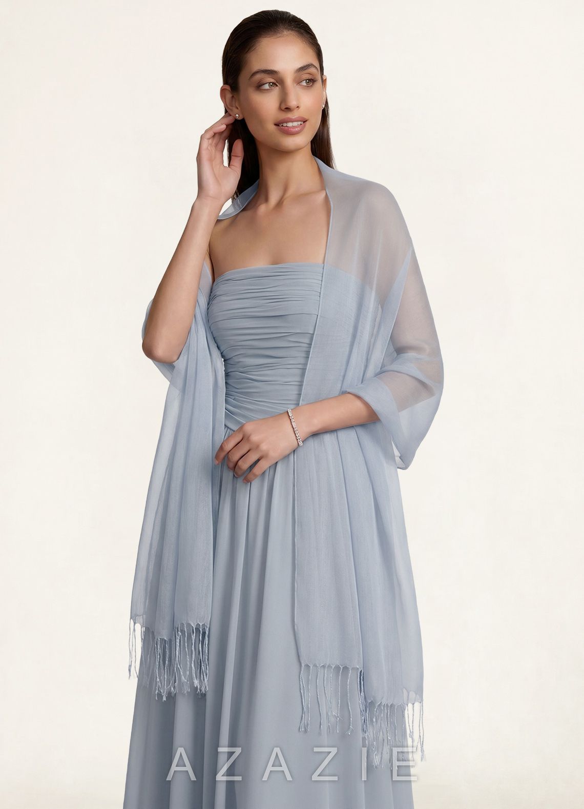 Azazie Sheer Tassel Organza Shawl  dusty_blue