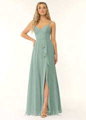 Azazie Naeem Agave A-Line V-Neck Ruffle Chiffon Dress