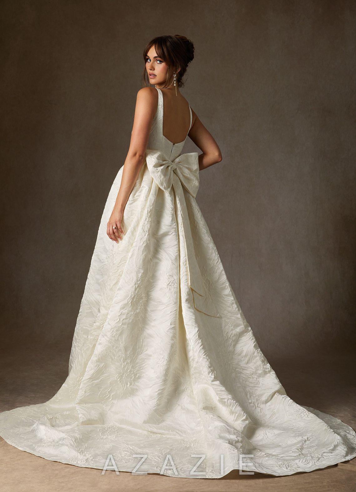 Azazie Skylin Antique White Ball-Gown with Pockets Floral Jacquard Dress antique_white