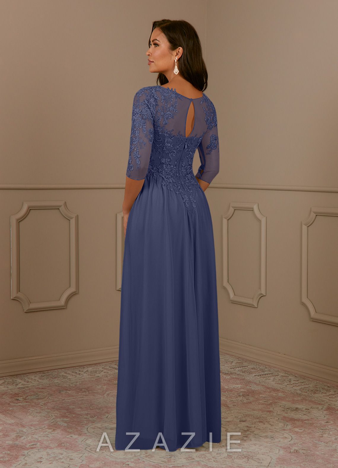 Azazie Harriet Stormy A-Line Scoop lace Mesh Dress stormy