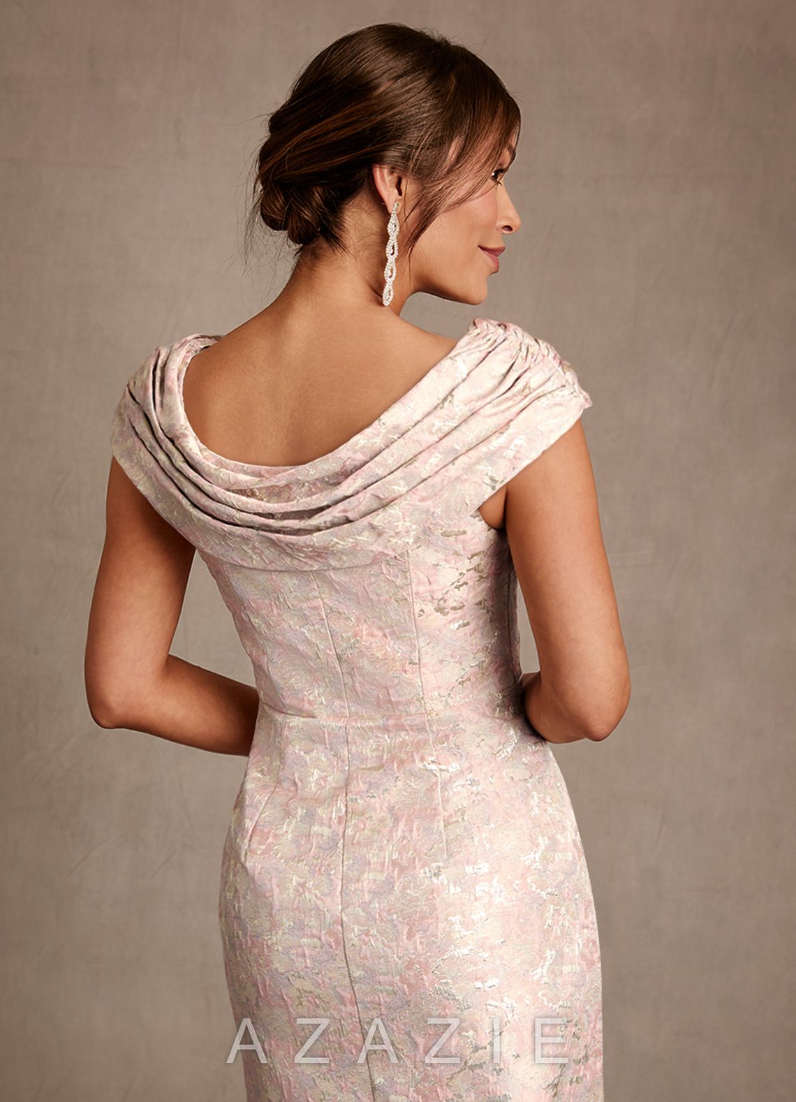 Azazie Irvine Dusty Rose A-Line Pleated Floral Jacquard Dress dusty_rose