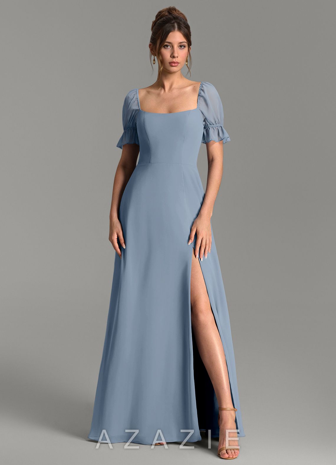 Azazie Jaden Dusty Blue A-Line with Pockets Chiffon Dress dusty_blue