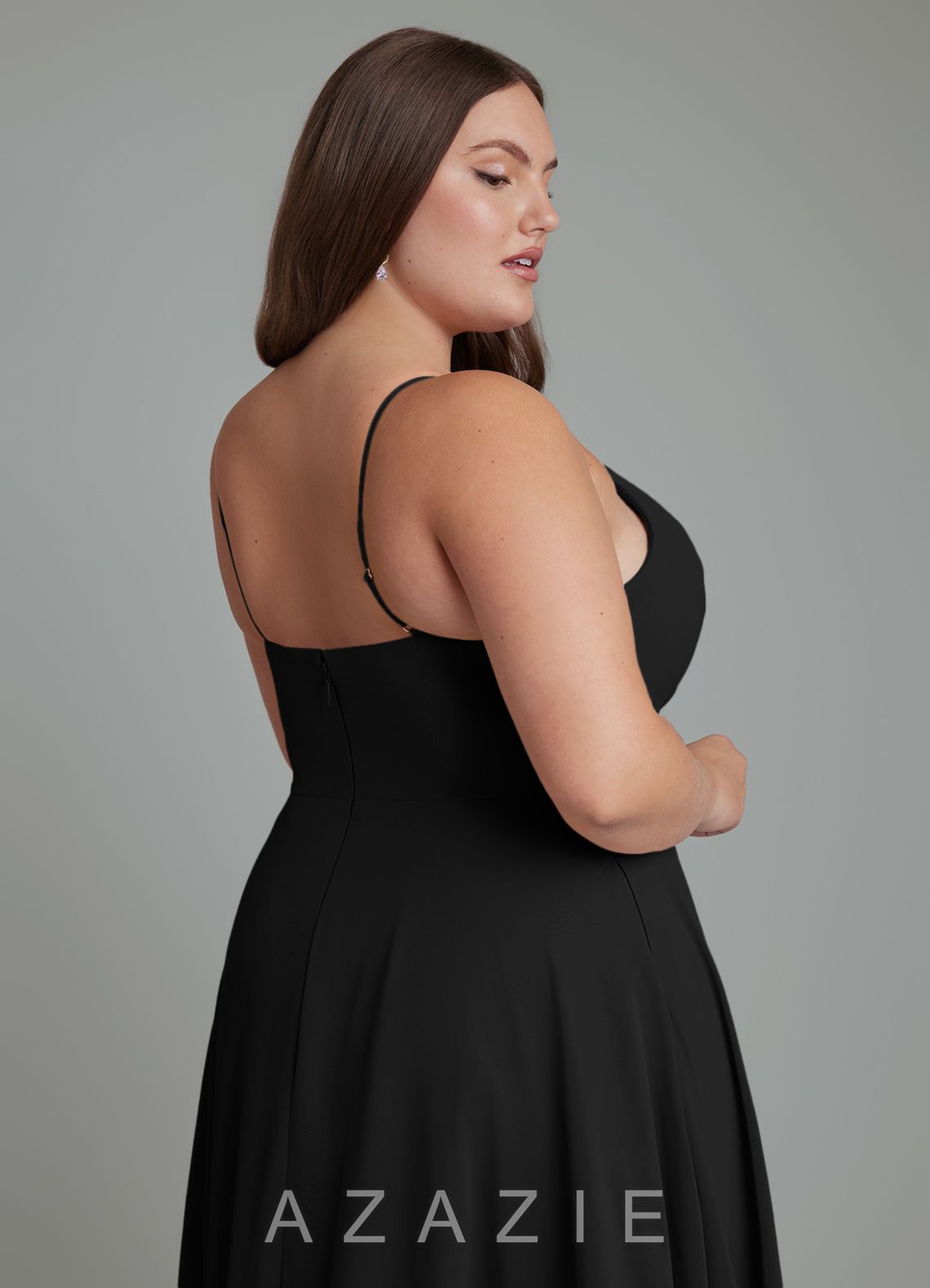 Azazie Amani Black A-Line Pleated Chiffon Dress black