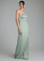 Azazie Tyler Agave Sheath Strapless Stretch Satin Convertible Dress agave