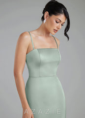 Azazie Tyler Agave Sheath Strapless Stretch Satin Convertible Dress agave