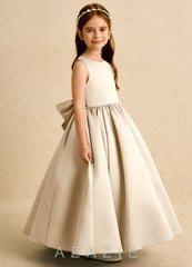 Azazie Daisies Champagne Ball-Gown Bow Matte Satin Dress champagne