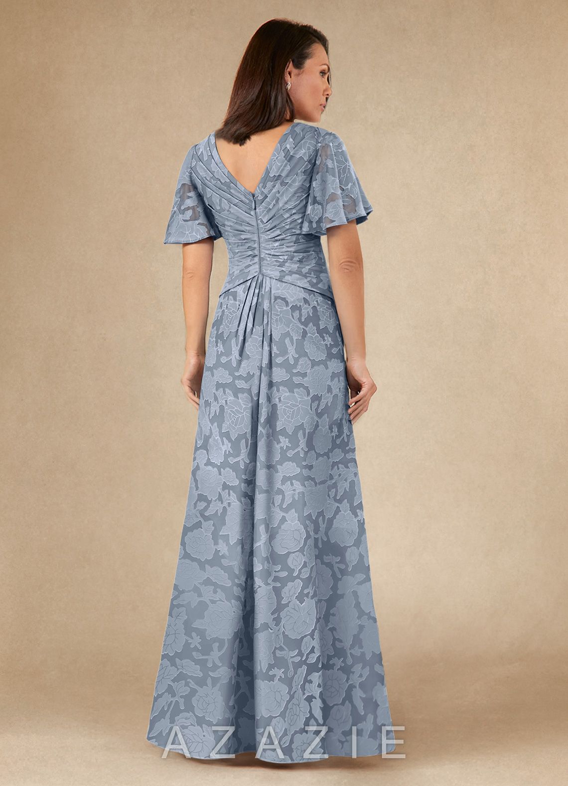 Azazie Emmeline Dusty Blue A-Line Pleated Floral Burnout Dress dusty_blue