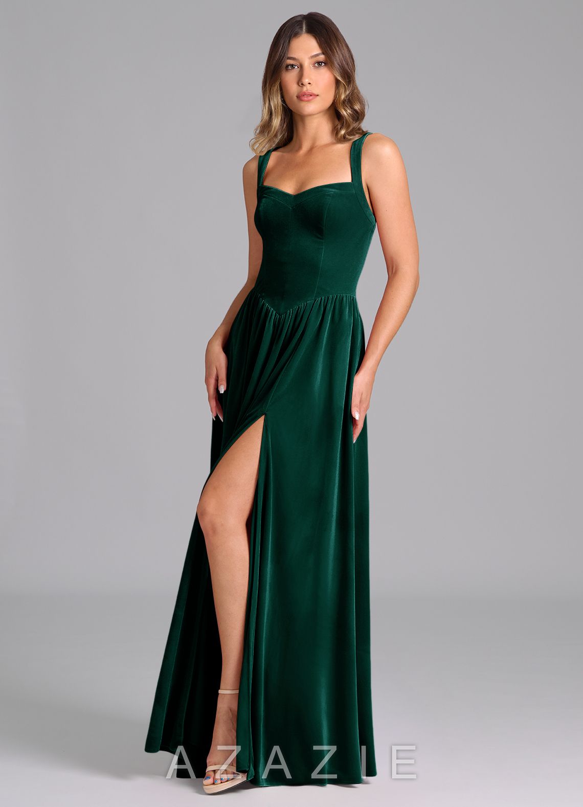 Azazie Francis Emerald A-Line Corset Velvet Dress emerald
