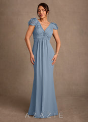 Azazie Louella Dusty Blue A-Line Pleated Chiffon Dress
