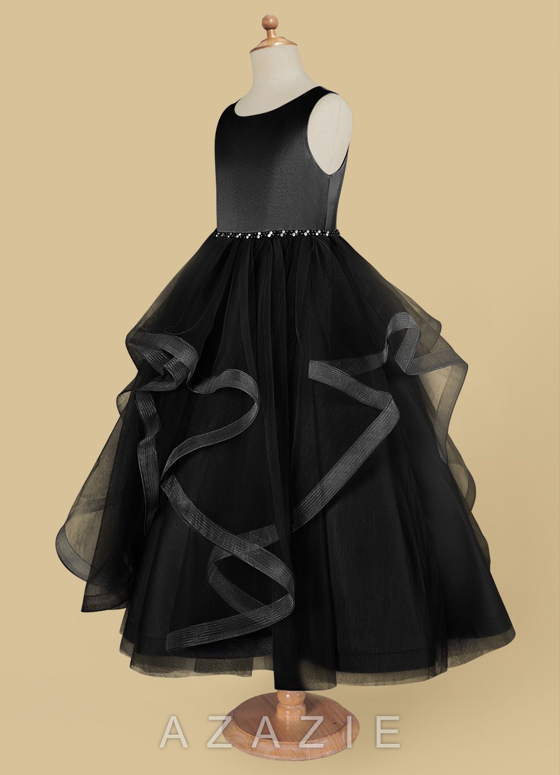 Azazie Sofia Black A-Line Beaded Tulle Dress black