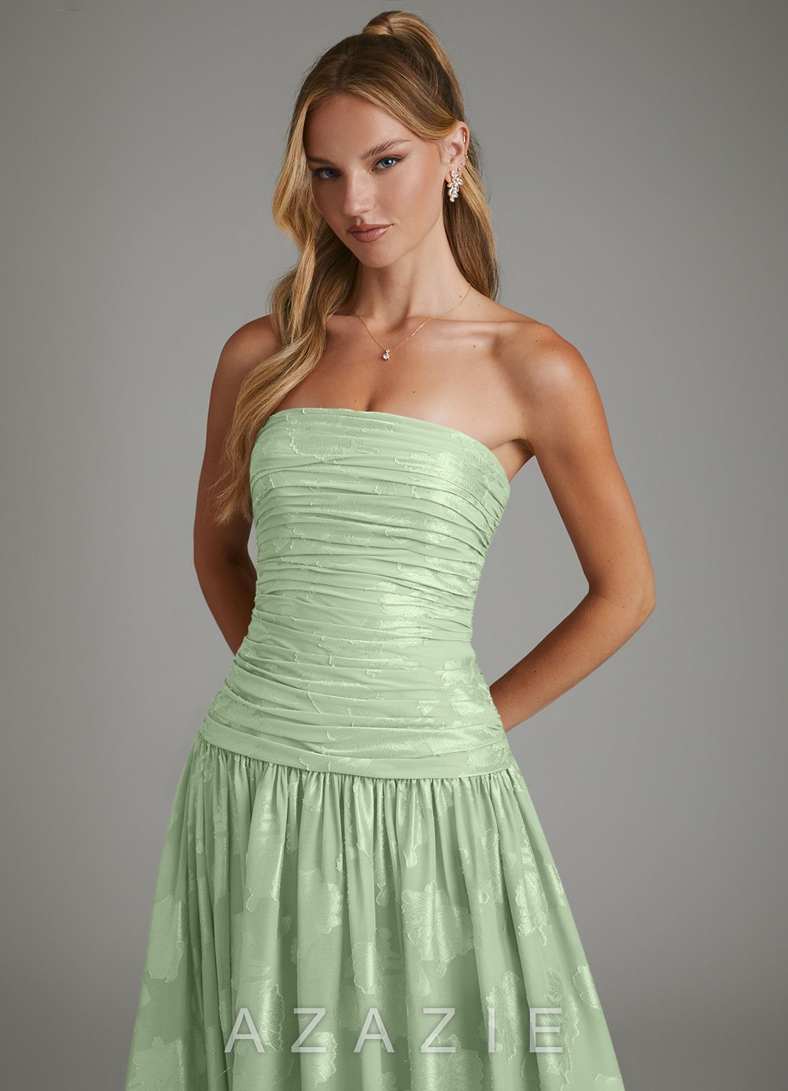 Azazie Remy Dusty Sage A-Line Strapless Floral Jacquard Burnout Dress dusty_sage