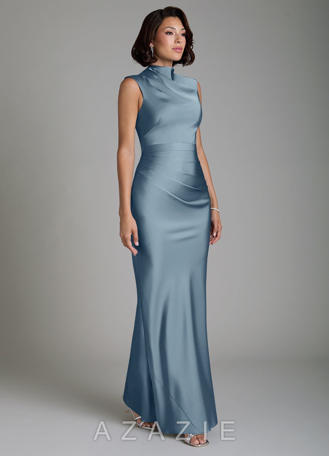 Azazie Lumia Dusty Blue Sheath Corset Stretch Satin Dress dusty_blue